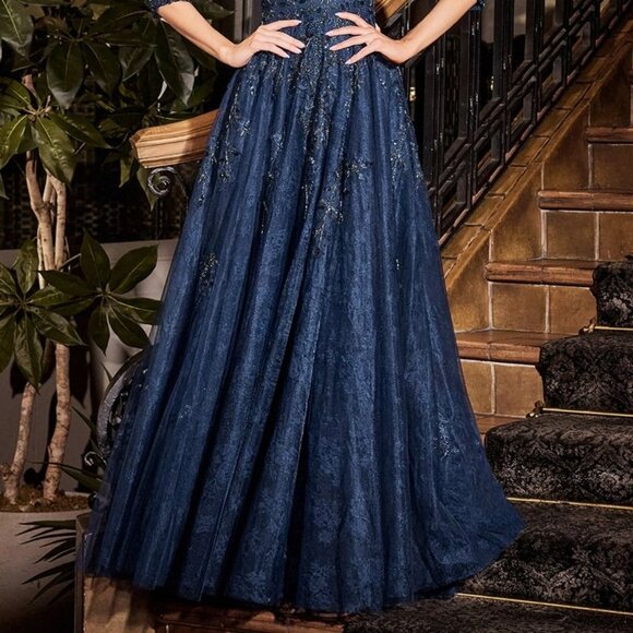 New Evening Long Tulle Ball Dress w/ 3/4 Sleeves & Scoop Neckline CD CK2401 - Picture 6 of 9